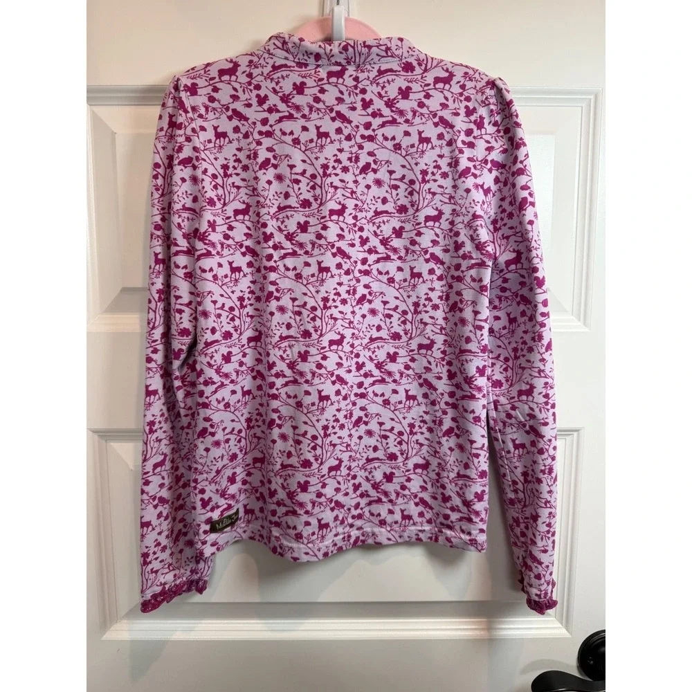24. Matilda Jane Girls Pink Woodland Animal Silhouette Ruffle Bib Top Size 10